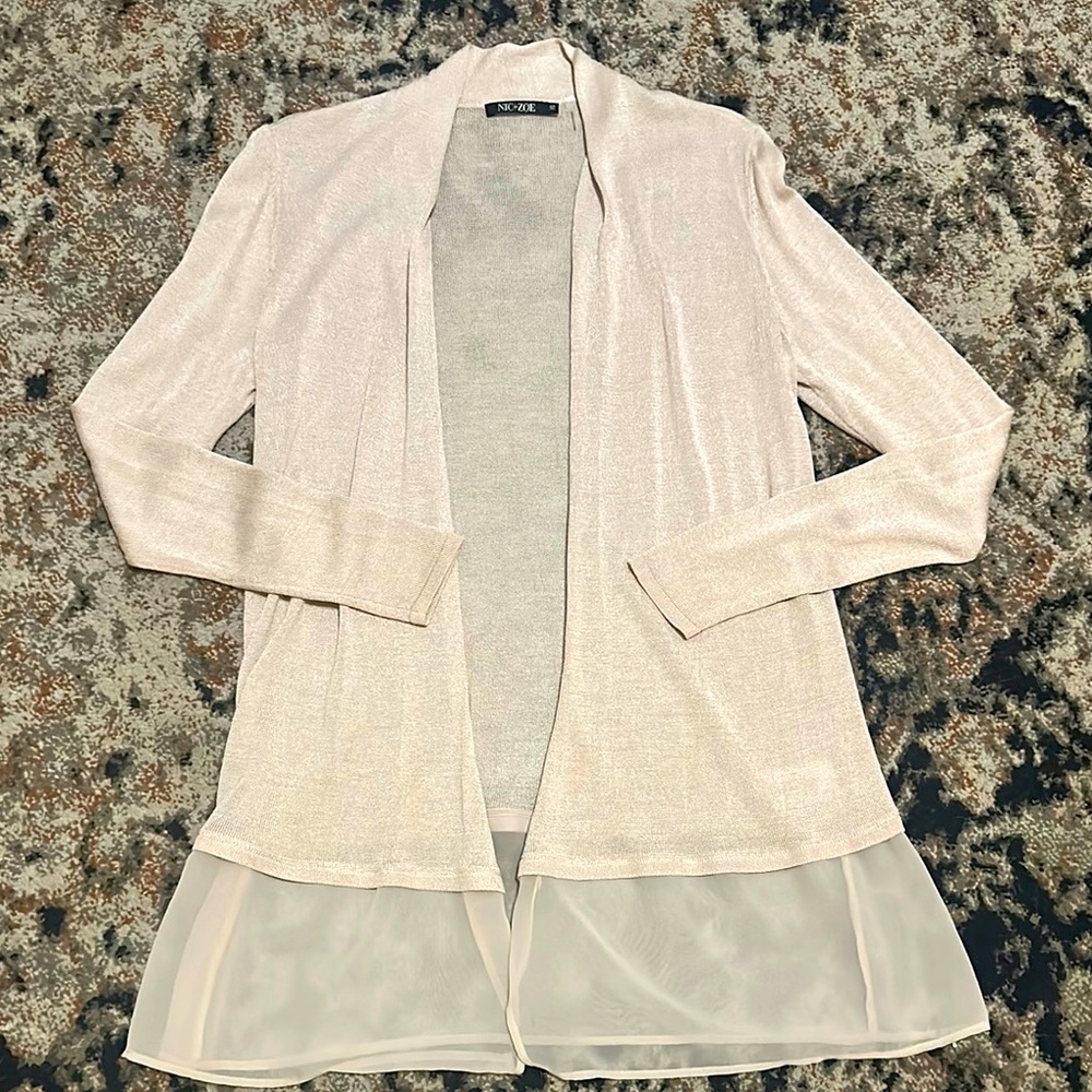NWOT. Nic+Zoe Elegant Cream featherlight thin Sweater Cardigan. size XS. Silk. - Picture 1 of 6